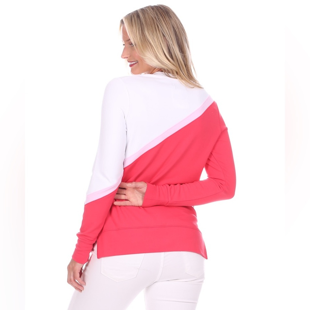 Duffield Lane London Sweatshirt Pink Colorblock Large Preppy Coastal - Picture 3 of 7